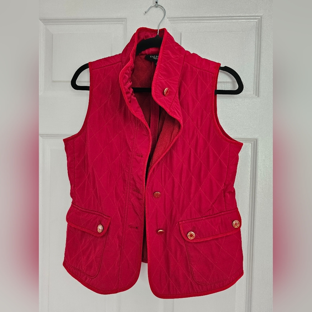 Talbots Red Quilted Button Down Vest Small Petite - image 1
